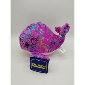 KellyToy Pink Whale Foil Print NWT 9 Inch Long Glittery Eyes Plush Stuffed Anima